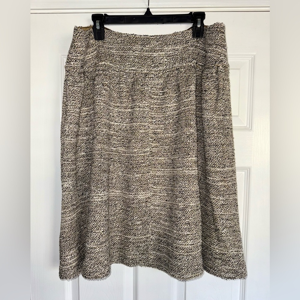 ST JOHN Metallic Tweed Knit Satin Pleated A-Line Knee Length Skirt W/ Pockets 16